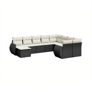 Set divano da giardino in rattan bianco crema e nero, 6 posti, mobili da esterno, design contemporaneo - Product Image 1