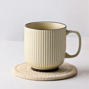 Toptan Modern Vintage 12oz yeşil gri beyaz sırlı benzersiz şerit seramik kahve kupa
