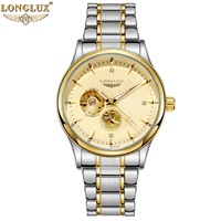 Montre automatique mécanique pour homme LONGLUX, élégante, de luxe, étanche, squelette, pour affaires, vente en gros, acier inoxydable, montre cadeau.