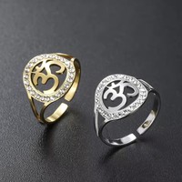 Nouvelle Arrivée Bague Ronde OM Yoga en Zircon Acier Inoxydable Anneaux Ouverts pour Femme Amulette Bouddhisme Bijoux Spirituels Cadeau