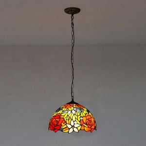 LongHuiJing Tiffany Style Multi-<b>light</b> or Single <b>Light</b> <b>Rose</b> Stained Glass Chandelier, 12" Handmade Shade - Product Image 5