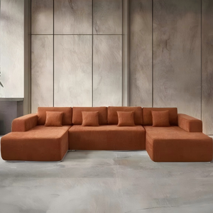 <span class=keywords><strong>Canapé</strong></span> sectionnel en velours côtelé terracotta en forme <span class=keywords><strong>de</strong></span> U, 6 places, <span class=keywords><strong>canapé</strong></span> lounge surdimensionné avec coussins décoratifs pour le salon - Product Image 1