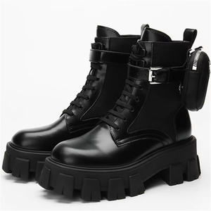 Sepatu bot kulit untuk wanita, sepatu bot hitam modis dengan lapisan kulit asli bersaku nyaman, grosir - Product Image 1