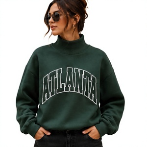 Wholesale Women Oversized <b>Turtleneck</b> Sweatshirt Custom Letter Print Heavyweight Fleece Pullover Streetwear <b>Mock</b> Neck Sweatshirt - Product Image 1