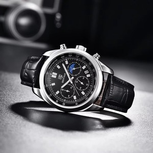 Montre-bracelet classique de luxe pour homme, chronographe à quartz 3 aiguilles 6 affichages, phase de lune, calendrier, étanche, bracelet en cuir, pour affaires - Product Image 1