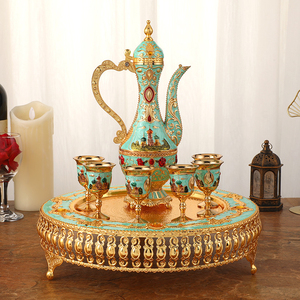 Classic and elegant castle-style <b>wine</b> set with high tray, Chinese home decor, <b>wine</b> bottle and glasses, collectible art piece - Product Image 4