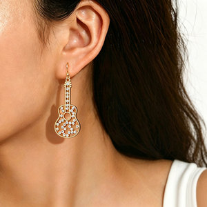 Guitar Shape Drop <b>Earrings</b> With Diamond Inlay For Women Party Fashion Jewelry Stainless Steel Ear <b>Post</b> EH5705 - Product Image 2