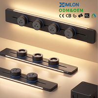 XIMLON - Enchufe de Riel Móvil Industrial Moderno con 4 Tomas de Corriente, Sensor de Movimiento Integrado y Tira de Luz LED para Oficina, Dormitorio y Cocina