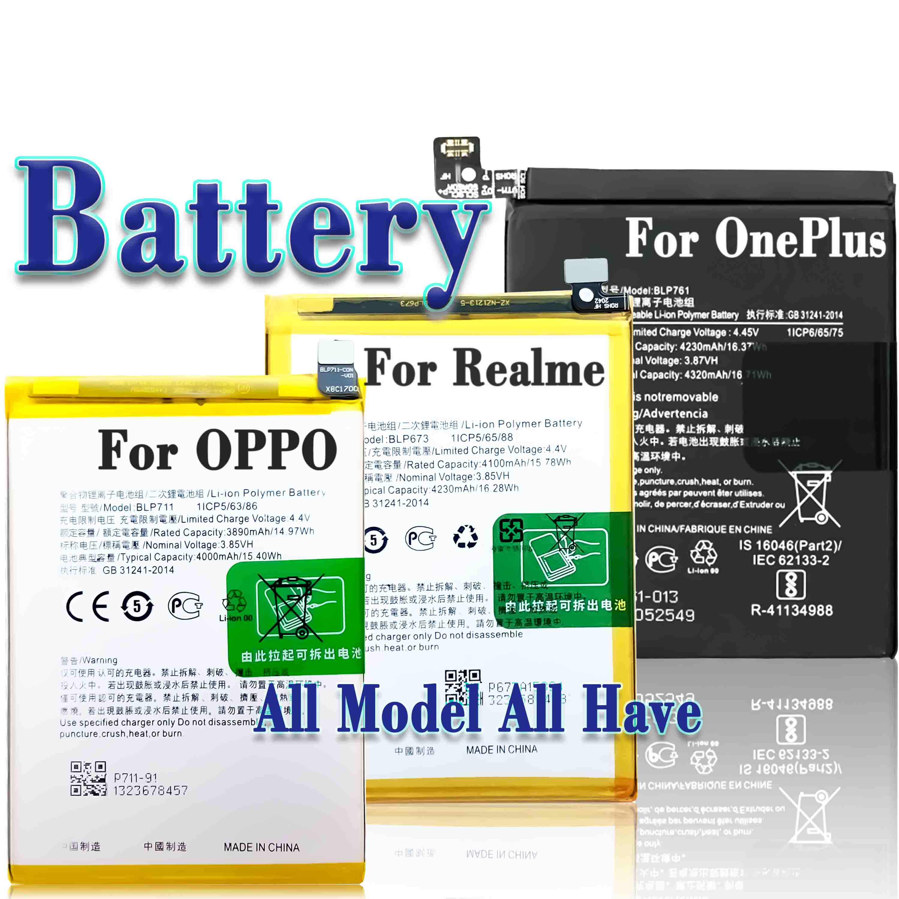 OEM Factory Batteries for OPPO, Realme, OnePlus: 2000mAh-6000mAh