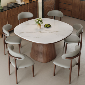 Mesa de Comedor Redonda de Piedra Sinterizada de Alta Gama, Mesa de Comedor Pequeña y Sencilla para Comedor, Mesa de Comedor de Lujo para Restaurante con Patas de Madera - Product Image 1