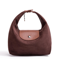 Sac Hobo en Daim Souple pour Femme, Sac à Main Vintage à Bandoulière avec Rabat en Cuir et Fermeture Éclair, Sac Décontracté à Porter sous le Bras, Sac Fourre-tout pour le Déjeuner, Vente en Gros