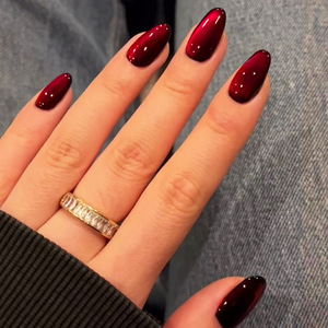 <span class=keywords><strong>Uñas</strong></span> Postizas Color Rojo Cereza Efecto Ojo de Gato, Gran Venta |   24 <span class=keywords><strong>Uñas</strong></span> Acrílicas de Estilo Francés en Forma de Almendra, Cobertura Completa, Removibles, con Pegamento |   Mediano - Product Image 1