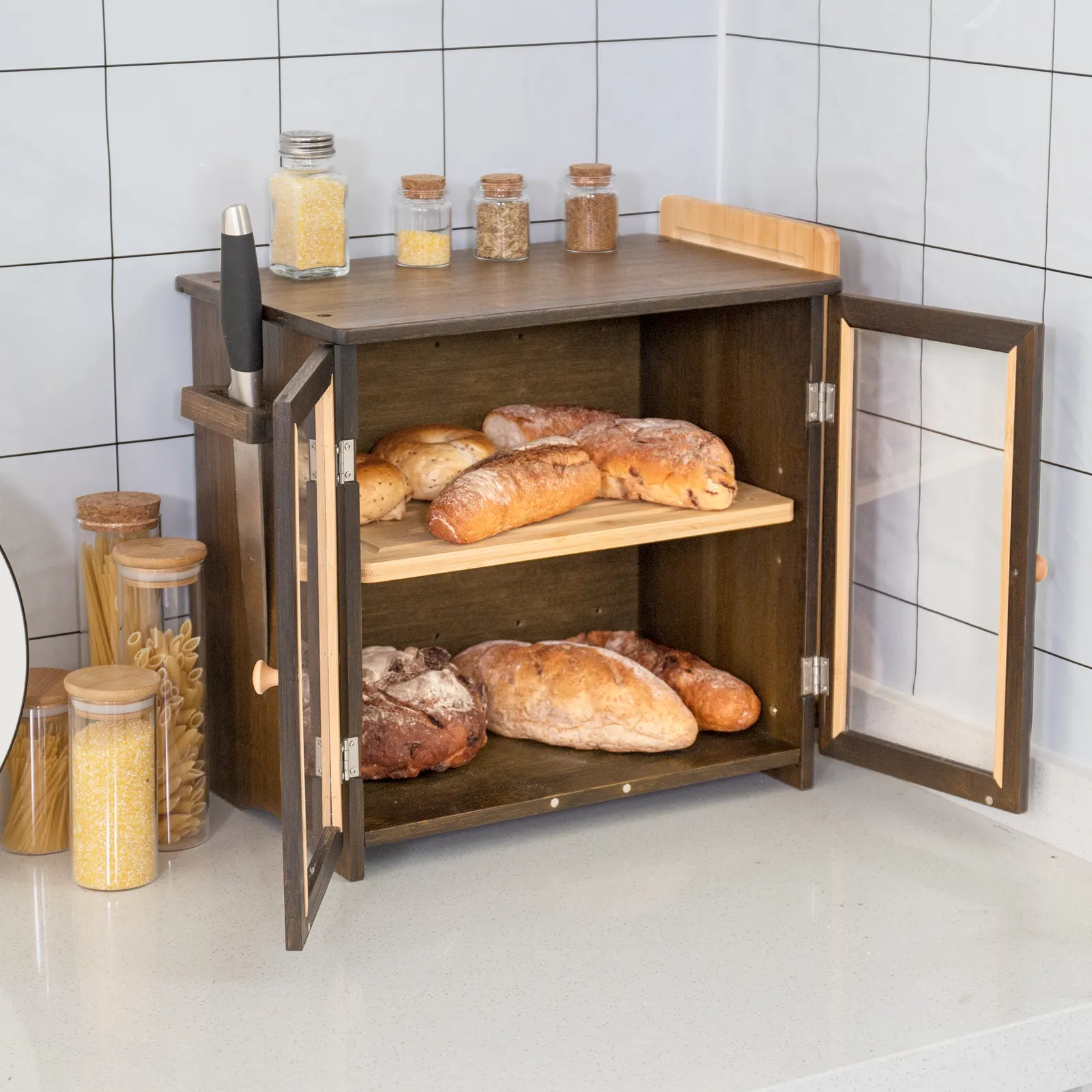 Wholesale Food Container Box For Bread Sandwich Bamboo Bread Box Home Kitchen Restaurant Storage