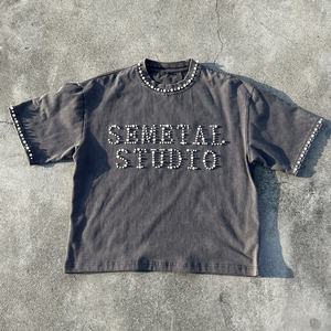 Wholesale Pearl Rhinestone Designer <b>Shirt</b> Streetwear Heavyweight Oversized <b>T</b>-<b>shirt</b> 180 Gsm Cotton Boxy <b>Acid</b> <b>Wash</b> <b>T</b> <b>Shirt</b> For Men - Product Image 1