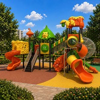 Parque Infantil con Temática de Bosque, Certificado EN1176, con Tobogán de Varios Niveles, Túnel y Red de Escalada para Parques y Comunidades Infantiles