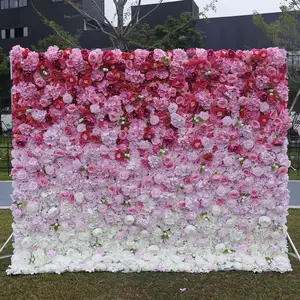 Benutzer definierte Blumen wand 5D 3D Roll Up Stoff Weiß Rot Rose Künstliche Hochzeits dekor Blumen paneel Hintergrund Blumen wand