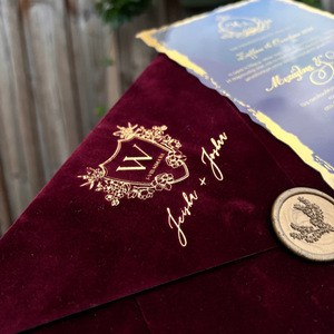 Luxury Horizontal Velvet Envelope <b>Custom</b> Gold Foil Wedding Birthday Invitation Card <b>Wax</b> <b>Seal</b> Valentine's Day - Product Image 3