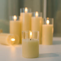 Senmasine Lot de 5 bougies sans flamme en verre avec télécommande, effet de flamme vacillante, mèche en cire véritable, bougies LED à piles, 5,5*10/13/14/16/18cm