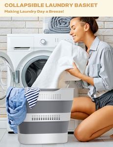 Collapsible Plastic Laundry <b>Basket</b> <b>Foldable</b> Laundry <b>Basket</b> Plastic with Handles Pop up Storage Container - Product Image 5