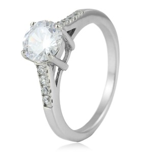 yunnique Men's <b>Titanium</b> Steel <b>Ring</b> With Large Diamond Prong Setting Engagement Jewelry Silver Color - Product Image 1