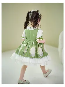 2023 Summer New Arrival Infant Baby Girls Green Flower Dresses Lolita Princess Vintage Dress Party Clothing Boutiques