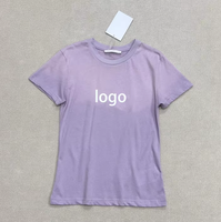 Nouveau T-shirt imprimé lettres 2026, bleu brume vintage, coupe ajustée, col rond, en coton pour femme