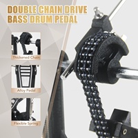 Pédale de basse double chaîne robuste AOOLOO avec système de came de puissance entièrement réglable en alliage d'aluminium et plastiques, batteur à 4 côtés pour batterie