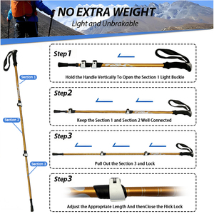 Bastone da <span class=keywords><strong>Trekking</strong></span> Telescopico Feistel in Alluminio Leggero a 3 Sezioni per Alpinismo, Escursionismo, Campeggio e Brevi <span class=keywords><strong>Viaggi</strong></span> - Product Image 4