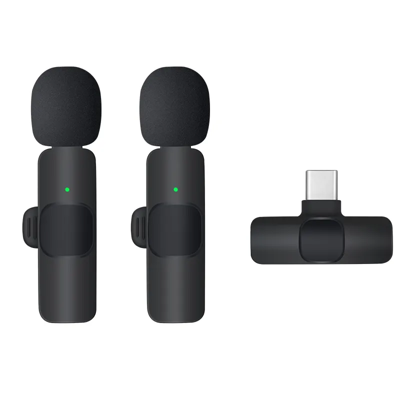 Noise Cancelling Smart One Drag Two Microphones Clip Mini Mic Collar Plug-Play Microphones for Type-C Live Streaming Vlog