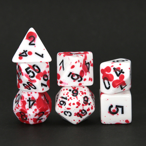 Ensemble de dés polyédriques en acrylique bleu effet éclaboussures de sang pour D&D RPG, style marbre, conçu pour les jeux sur le thème des éclaboussures de sang - Product Image 2