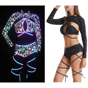 Piel de serpiente Arco Iris patrón reflectante estampados mujeres Sexy Halter Top Tanga Bikini Split triángulo traje de baño trajes de baño - Product Image 4