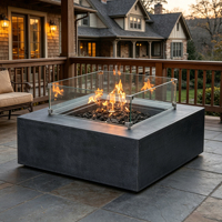 Brasero carré d'extérieur, table à feu en béton robuste et portable pour le camping
