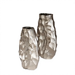Set of 2 Modern Iron/Brass Shiny <b>Silver</b> Plated Cylindrical Flower Vases for Home & Wedding Tabletop Decoration - Product Image 1