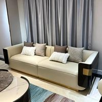 Beige Echtleder Holzmaserung Modernes Luxus-Ecksofa-Set für Wohnmöbel in Villen