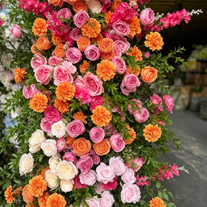 Par de Flores Artificiales en Cascada Rosa Naranja Intenso para Decoración de Arco de Boda - Product Image 4