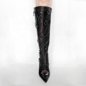 Bottes hautes en métal pour femmes, à talons hauts, avec fermeture éclair latérale, style punk sexy, chaussures habillées, taille 43 - Product Image 3