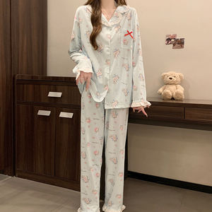 Piyama Wanita Motif Kartun Hewan Lengan Panjang Celana Panjang Nyaman untuk Musim Semi dan Gugur, Fashionable dan Nyaman - Product Image 2