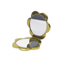Miroir de maquillage compact double face carré en métal doré, pliable et portable, pour sac à main et cadeau