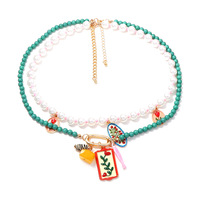 Mode bulk OEM ODM dubbelstrengige kralen choker ketting dames turquoise zaadkraal parel emaille bloem fruit charme kettingen
