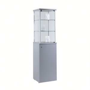 Modern Display Cabinet 45x45x175cm Light <b>Grey</b> Aluminum <b>Frame</b> Tempered Glass Shelves Lockable Door - Product Image 2