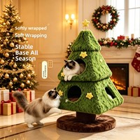 Arbre à chat de Noël en peluche de 116 cm, maisonnette à chat à deux niveaux avec oreillers étoiles, lit pour chat vert, meubles pour chats d'intérieur