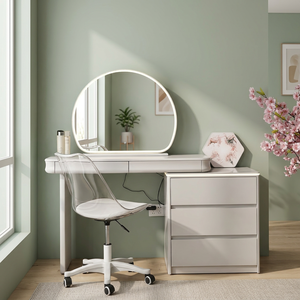 Modern Makeup <b>Vanity</b> Table With <b>Lighted</b> Mirror Storage Desk For Bedroom Furniture - Product Image 3