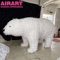 Ours polaire blanc gonflable en tissu pelucheux long, mascotte gonflable en forme d'ours polaire de dessin animé
