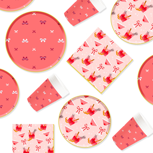 Platos de Fiesta Rojos con Lazo DAMAI, Vajilla Desechable con Lazo para Fiestas, Platos de Papel y Servilletas para Despedidas de Soltera, Bodas, Cumpleaños - Product Image 2