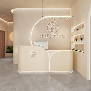 High-end Customizable Color Shape Modern Wood Reception <b>Desk</b> Multiple Storage Functions for Salon Hotel Office Commercial - Product Image 3