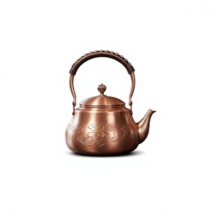 กาน้ำชาโลหะแบบจีนโบราณพร้อมฝาปิด ด้ามจับโลหะเคลือบทองแดง - Product Image 6