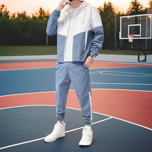 ชุดกีฬาผู้ชายสไตล์เกาหลีแบบใหม่ ระบายอากาศได้ดี สีพื้น เหมาะกับฤดูใบไม้ร่วง น้ำหนักเบา แฟชั่นทันสมัยสำหรับวัยรุ่น ชุดลำลองสองชิ้นเข้าชุดกันได้ทุกแบบ - Product Image 2