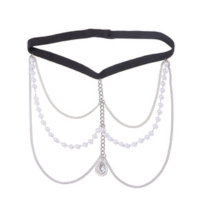 Chaîne de cuisse pour femme avec pendentif goutte d'eau en perles, cristaux et strass, bijou de corps, accessoire de mode pour soirée - Product Image 4