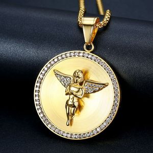 yunnique Gold Plated Zirconia Angel Pendant Necklace With Wings Unisex Hip Hop Jewelry Gift Stainless Steel Chain - Product Image 2