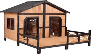 Casa <span class=keywords><strong>de</strong></span> madera para <span class=keywords><strong>perros</strong></span>, estilo <span class=keywords><strong>de</strong></span> cabaña, clima elevado, impermeable, para exteriores, Casa Grande para <span class=keywords><strong>perros</strong></span>, Lodge con porche, cubierta espaciosa - Product Image 3